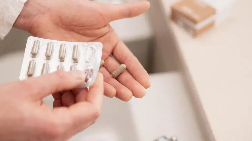 medical cannabis cbd capsules taken in the bathroom